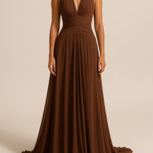 Brown Halter Back Maxi Dress